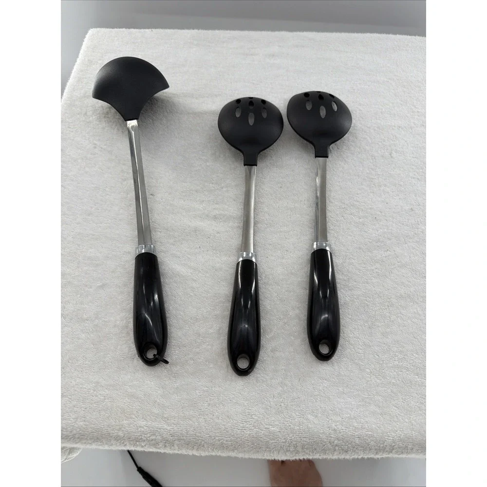 3 Piece Bonny Ergonomic Nylon Metal Plastic Black Serving Spoons Utensils